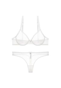 Intica - Komplet bielizny transparentnej z kokardą na romantyczny wieczór Kadriye. Kolor: biały. Materiał: materiał. Wzór: aplikacja #1