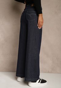 Renee - Niebieskie Jeansy z Bawełny High Waist z Ozdobną Sznurówką w Pasie Ohirvyra. Okazja: na co dzień. Stan: podwyższony. Kolor: niebieski. Styl: casual #2