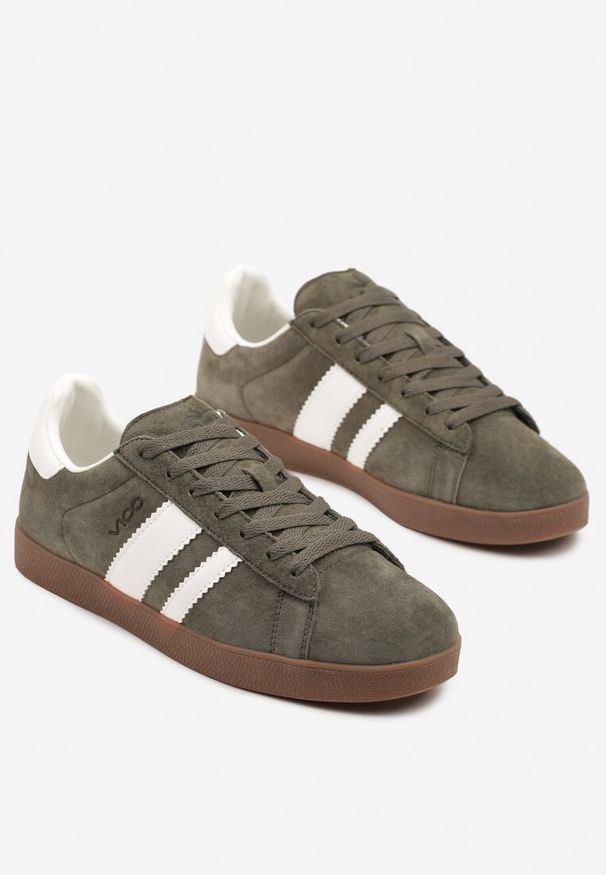 Born2be - Ciemnobeżowe Buty Sportowe z Naturalnego Zamszu Palarwena. Okazja: na co dzień. Kolor: beżowy. Materiał: zamsz