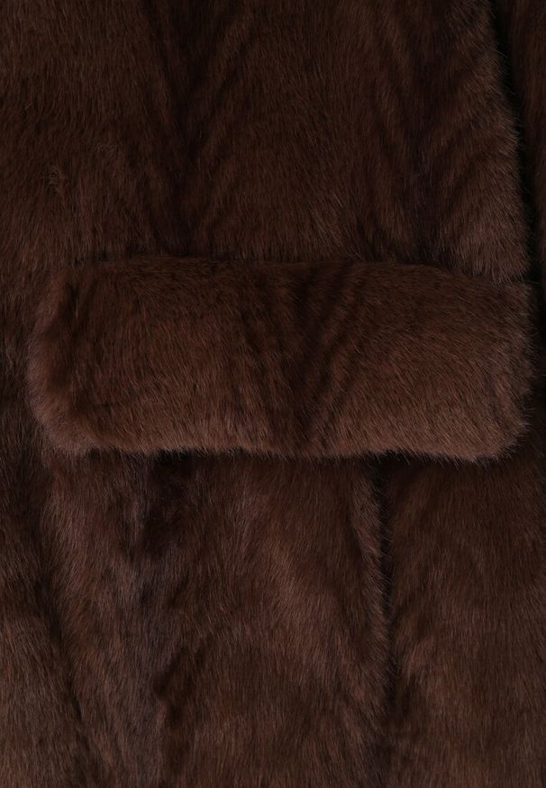 Renee - Brązowy Futrzany Płaszcz Oversize z Kieszeniami z Klapami Zellnessa. Okazja: na co dzień. Kolor: brązowy. Materiał: futro. Styl: casual