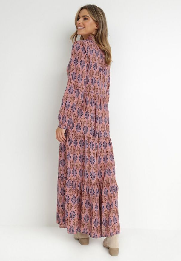 Born2be - Ciemnoróżowa Sukienka Hypsamna. Kolor: różowy. Materiał: bawełna, skóra. Długość rękawa: długi rękaw. Wzór: nadruk, aplikacja. Typ sukienki: koszulowe, szmizjerki. Długość: maxi