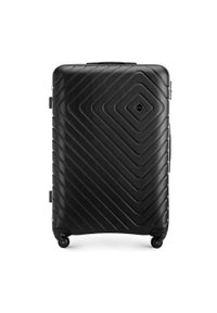 Wittchen - Duża walizka z ABS-u z geometrycznym tłoczeniem czarna. Kolor: czarny. Materiał: poliester. Wzór: geometria. Styl: wakacyjny, elegancki