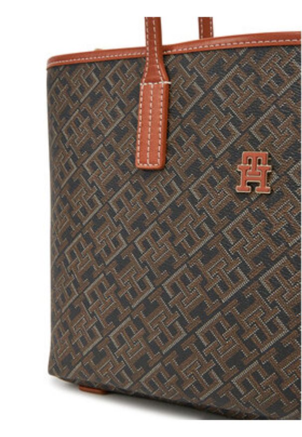 TOMMY HILFIGER - Tommy Hilfiger Torebka Th Monoplay Leather Mini Tote AW0AW17415 Czarny. Kolor: czarny. Materiał: skórzane