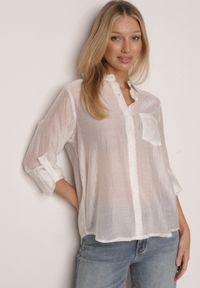 Born2be - Biała Transparentna Koszula Ozdobiona Cyrkoniami Clymadia. Okazja: na co dzień. Kolor: biały. Materiał: jeans. Wzór: aplikacja. Styl: casual, klasyczny #2