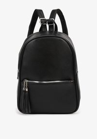 Born2be - Czarny Plecak o Trapezowym Kształcie Zdobiony Frędzlami Idanenna. Kolor: czarny. Materiał: jeans. Wzór: aplikacja. Styl: elegancki, casual