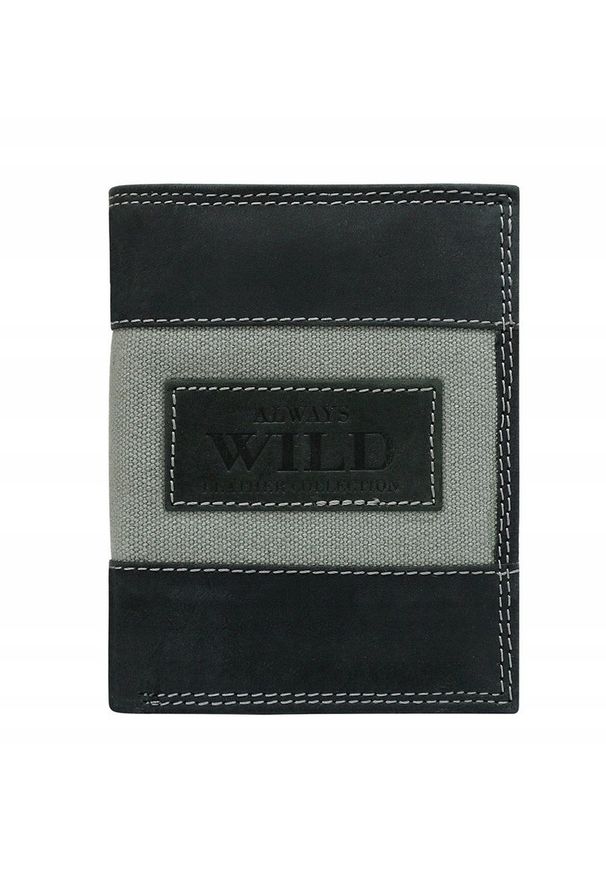 ALWAYS WILD - Portfel męski skórzany Always Wild N4-JEANS czarny. Kolor: czarny. Materiał: jeans, skóra