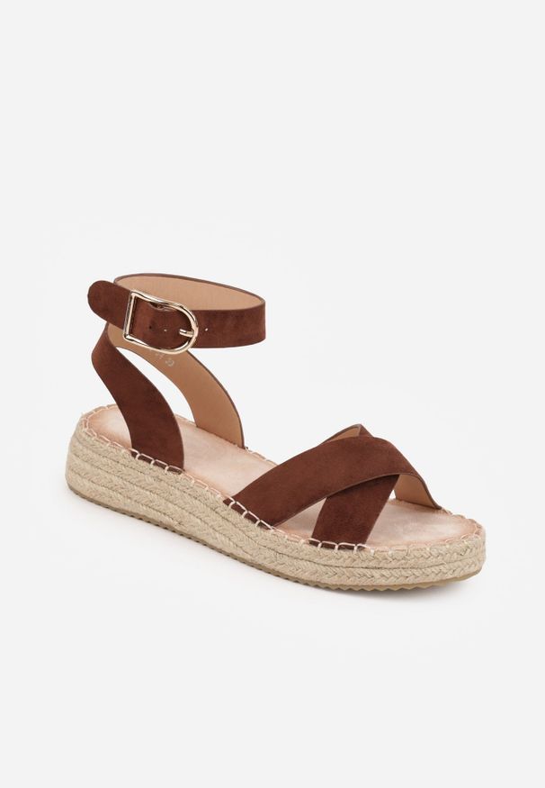 Renee - Brązowe Sandały z Plecionki w Stylu Boho VICES z Paskami w Kształcie X Nahmala. Okazja: na co dzień. Zapięcie: pasek. Kolor: brązowy. Wzór: paski, aplikacja. Sezon: lato. Styl: boho