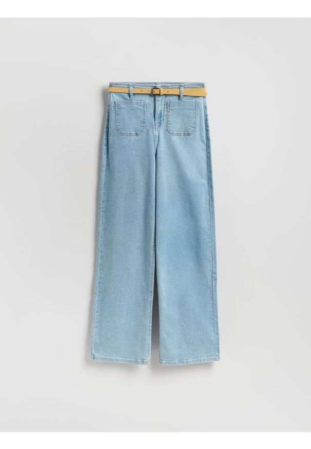 Reserved - Jeansy wide leg z paskiem - niebieski. Kolor: niebieski