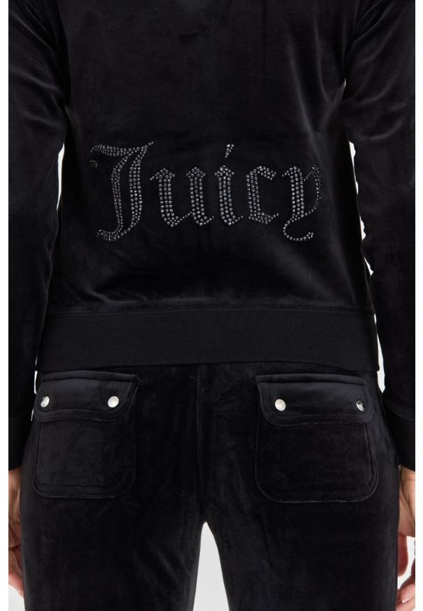 Juicy Couture - JUICY COUTURE Damska czarna bluza Robertson Jewelled Velour Hoodie, Rozmiar L. Okazja: na co dzień. Kolor: czarny. Materiał: welur. Styl: elegancki, casual