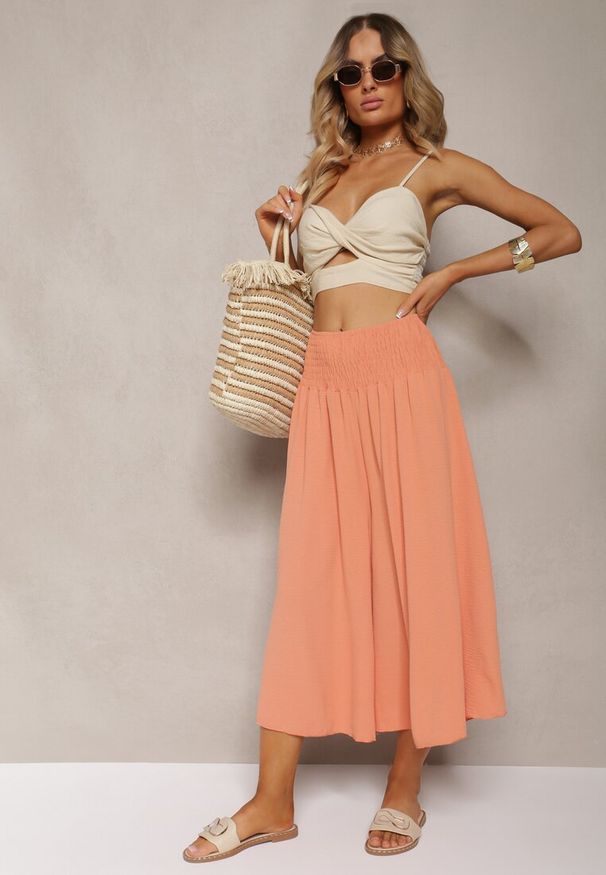 Renee - Pomarańczowe Spodnie Szerokie Luźne High Waist Inestria. Stan: podwyższony. Kolor: pomarańczowy