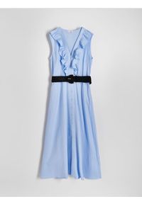 Reserved - Sukienka z lnem - jasnoniebieski. Kolor: niebieski. Materiał: len. Typ sukienki: rozkloszowane