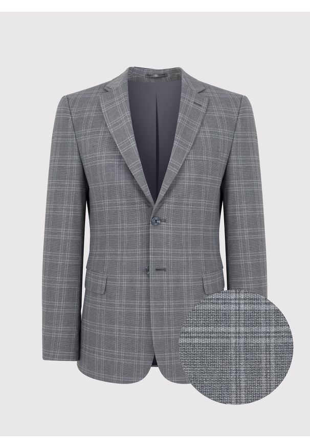 Pako Lorente - PAKO LORENTE – Szara marynarka garniturowa w kratkę. Okazja: na komunię. Kolor: szary. Wzór: kratka. Styl: elegancki, boho