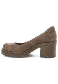 Beżowe Półbuty Armodo Eleganckie Obuwie Damskie. Okazja: na co dzień, do pracy. Kolor: beżowy. Materiał: zamsz. Obcas: na obcasie. Styl: elegancki. Wysokość obcasa: średni #2