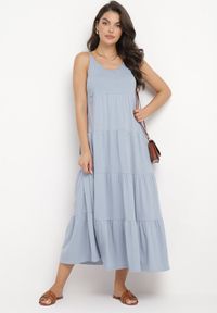 Born2be - Jasnoniebieska Sukienka z Bawełnianej Tkaniny z Wiązanymi Ramiączkami Esthenis. Okazja: na co dzień. Typ kołnierza: dekolt w kształcie V. Kolor: niebieski. Materiał: tkanina, bawełna. Długość rękawa: na ramiączkach. Sezon: lato. Typ sukienki: proste. Styl: casual, klasyczny #3