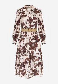 Born2be - Brązowa Koszulowa Sukienka z Wiskozą w Krowie Łaty z Paskiem Domumbria. Kolor: brązowy. Materiał: wiskoza. Typ sukienki: koszulowe #4