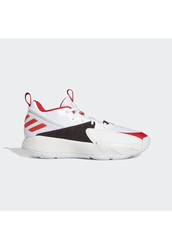 Biały Certyfikowany Buty Koszykówki Adidas Dame Dorosłych. Kolor: biały, wielokolorowy, czerwony, szary. Materiał: syntetyk. Sport: koszykówka