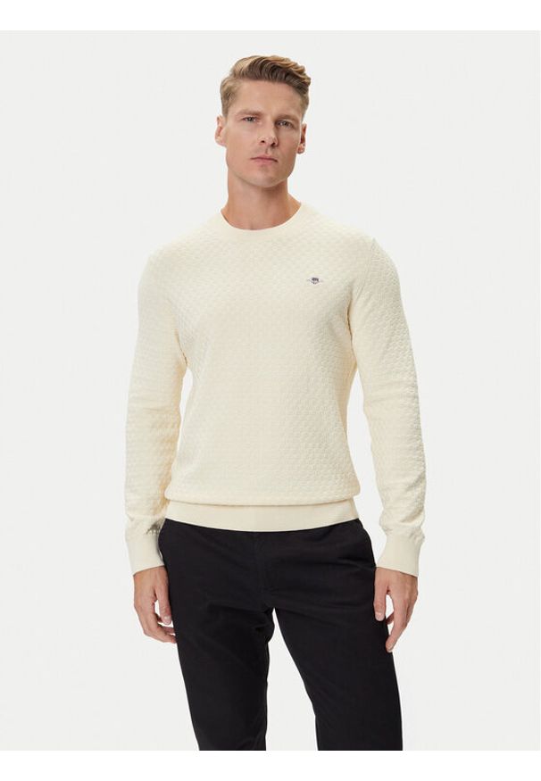 GANT - Gant Sweter 8030261 Beżowy Regular Fit. Kolor: beżowy. Materiał: bawełna