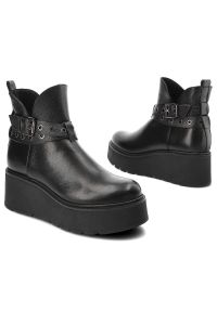 Czarne Botki Armodo Damskie Buty Ze Skóry Naturalnej. Zapięcie: pasek. Kolor: czarny. Materiał: skóra. Wzór: grochy. Obcas: na platformie #7