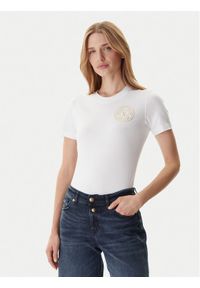 Versace Jeans Couture T-Shirt 79HAHT01 CJ03T Biały Regular Fit. Kolor: biały. Materiał: bawełna