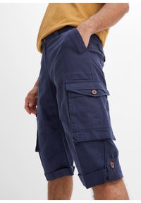 bonprix - Długie bermudy bojówki regular fit z mieszanki lekkiej tkaniny lnianej. Kolor: niebieski. Materiał: tkanina, len. Długość: długie #3