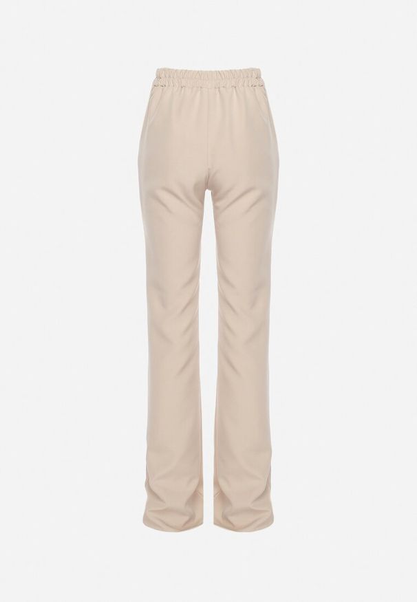 Born2be - Beżowe Garniturowe Spodnie z Szerokimi Nogawkami i Gumką w Pasie Leilma. Stan: podwyższony. Kolor: beżowy. Styl: elegancki