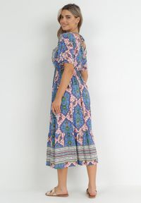 Born2be - Niebieska Sukienka Midi z Wiskozy z Gumką w Talii z Szerokimi Rękawami Damatia. Kolor: niebieski. Materiał: wiskoza. Długość rękawa: krótki rękaw. Długość: midi #5