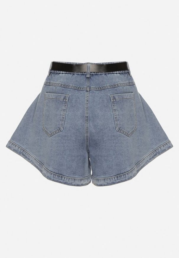 Born2be - Niebieskie Bawełniane Szorty z Wysokim Stanem i Paskiem Devne. Okazja: na co dzień. Stan: podwyższony. Kolor: niebieski. Materiał: bawełna. Styl: casual