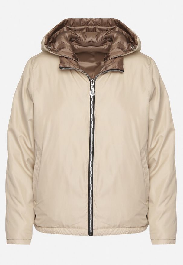 Born2be - Beżowo-Brązowa Pikowana Kurtka o Dwustronnym Kroju z Odpinanym Kapturem Zeorina. Okazja: na co dzień. Kolor: brązowy. Materiał: jeans. Wzór: gładki. Styl: casual, elegancki