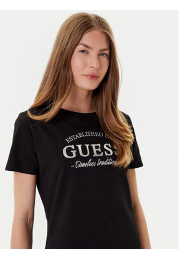 Guess T-Shirt V5YI12 J1314 Czarny Regular Fit. Kolor: czarny. Materiał: bawełna