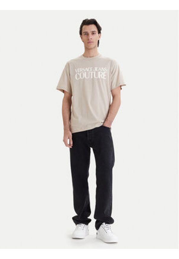Versace Jeans Couture T-Shirt 80GAHT01 CJ00T Beżowy Regular Fit. Kolor: beżowy. Materiał: bawełna