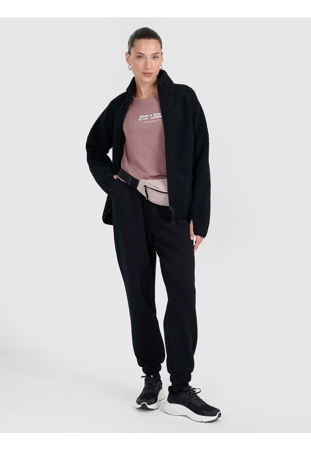 4f - 4F T-shirt regular z nadrukiem damski - brązowy M. Okazja: na co dzień. Kolor: brązowy. Materiał: tkanina, bawełna. Wzór: nadruk. Styl: casual