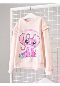Sinsay - Bawełniana bluza crewneck z nadrukiem Lilo & Stitch - kremowy. Kolor: kremowy. Materiał: bawełna. Wzór: nadruk #1