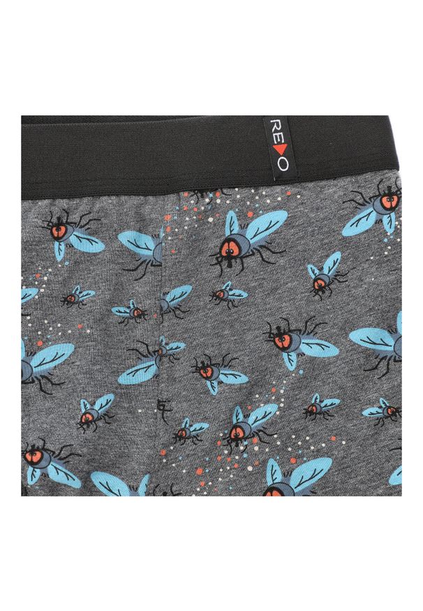 Szare Męskie Bokserki Muchy Redo. Kolor: szary. Materiał: bawełna, materiał, elastan. Wzór: melanż