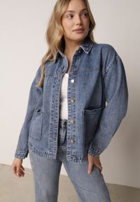 Born2be - Niebieska Bawełniana Kurtka Jeansowa o Koszulowym Kroju z Kieszeniami Senryss. Okazja: na co dzień. Kolor: niebieski. Materiał: jeans, bawełna. Styl: casual #3
