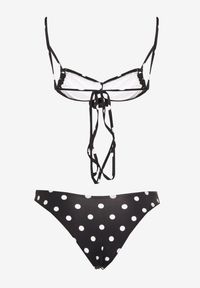 Born2be - Czarne Bikini w Kropki Biustonosz i Majtki Figi z Kwiatowymi Aplikacjami Moritia. Kolor: czarny. Wzór: kwiaty, aplikacja, kropki