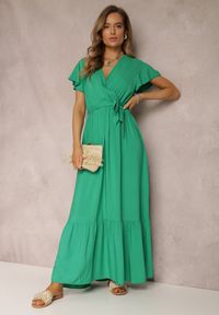 Renee - Zielona Sukienka Metia. Kolor: zielony. Materiał: materiał, tkanina. Wzór: geometria, gładki. Długość: maxi #5