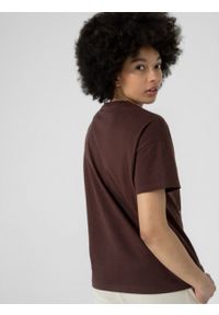 outhorn - T-shirt z nadrukiem damski - brązowy. Okazja: na co dzień. Kolor: brązowy. Materiał: dzianina, bawełna. Wzór: nadruk. Styl: casual #7
