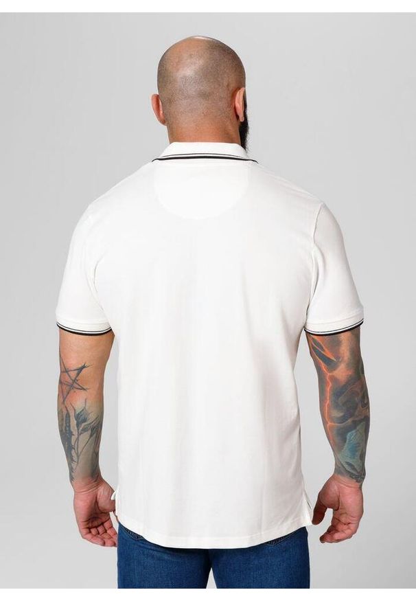 PITBULL - Koszulka Polo bawełniana klasyczna dla dorosłych Pique Stripes Regular. Typ kołnierza: polo. Kolor: biały. Materiał: bawełna. Styl: klasyczny