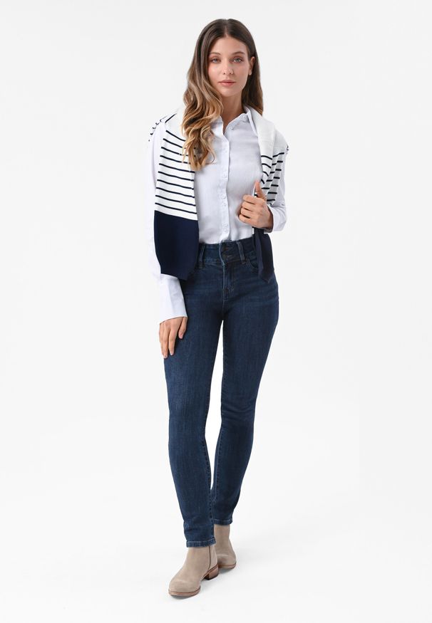 Volcano - Granatowe jeansy damskie slim D-MONTANA 14. Kolor: niebieski