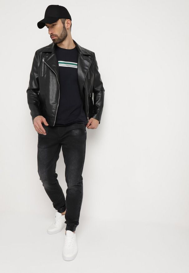 Born2be - Czarne Jeansy Joggery ze Sznurkiem w Talii i Ściągaczami Serrona. Okazja: na co dzień. Kolor: czarny. Styl: klasyczny, casual