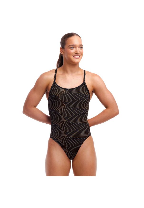 Strój kąpielowy jednoczęściowy FUNKITA Gold Weaver - Diamond Back. Kolor: żółty, wielokolorowy, czarny