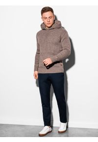 Ombre Clothing - Sweter męski E181 - brązowy - S. Kolor: brązowy. Materiał: akryl #4