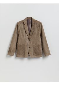 Reserved - Marynarka regular fit z imitacji zamszu - ciemnozielony. Kolor: zielony. Materiał: zamsz #1