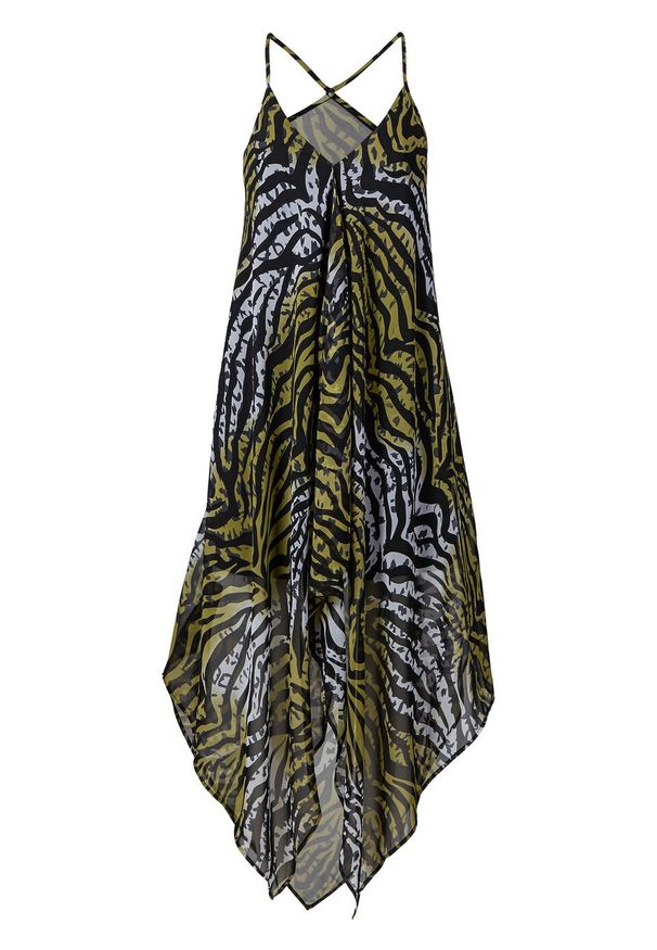 Sukienka plażowa bonprix zielono-oliwkowy zebra. Okazja: na plażę. Kolor: zielony. Wzór: motyw zwierzęcy