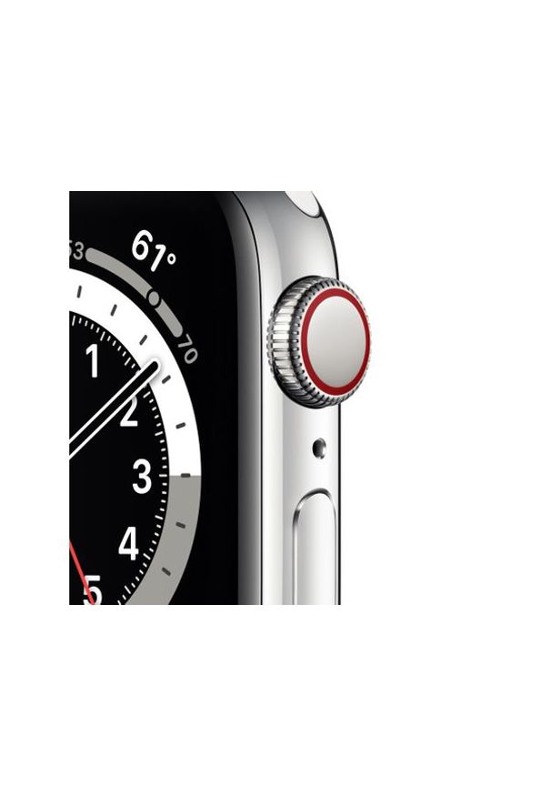 APPLE Watch Series 6 GPS + Cellular, 40mm Silver Stainless Steel Case with White Sport Band - Regular. Styl: sportowy