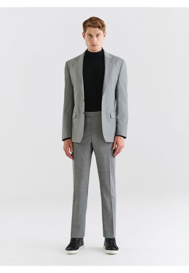 Pako Lorente - PAKO LORENTE – Szare spodnie garniturowe w delikatną kratę. Kolor: szary. Materiał: poliester, wełna, lycra
