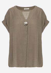 Born2be - Ciemnobeżowa Nietoperzowa Bluzka z Krótkim Rękawem z Lnem i Wiskozą Isirtila. Okazja: na co dzień, do pracy. Kolor: beżowy. Materiał: wiskoza, len. Długość rękawa: krótki rękaw. Długość: krótkie. Sezon: lato. Styl: casual, klasyczny, elegancki #3