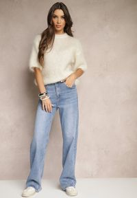 Renee - Niebieskie Jeansy Regular Waist z Szeroką Nogawką Ravileya. Okazja: na co dzień. Kolor: niebieski. Styl: sportowy, casual, elegancki