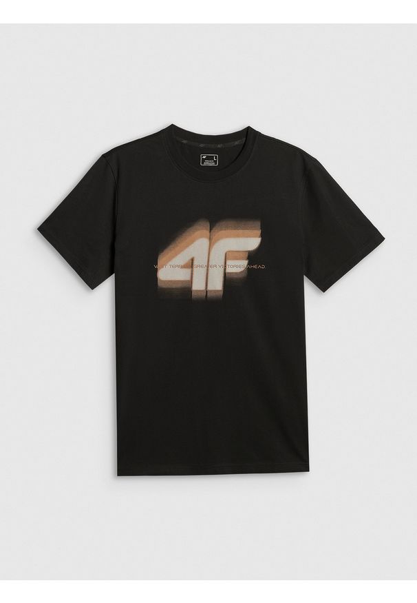 4f - 4F T-shirt regular z nadrukiem męski - czarny S. Okazja: na co dzień. Kolor: czarny. Materiał: materiał. Wzór: nadruk. Styl: casual, sportowy