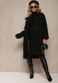 Renee - Czarny Dwurzędowy Płaszcz Oversize z Wełną Spolete. Kolor: czarny. Materiał: wełna. Styl: elegancki #3